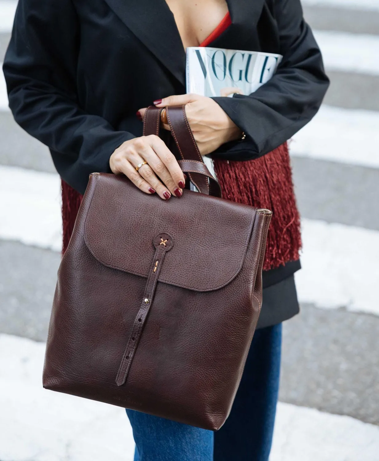 Aigin Milano Backpack zaino pelle marrone ottone vero