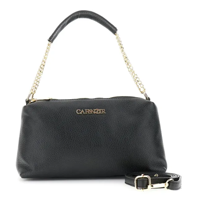 CafèNoir Camera Bag Pelle Martellata Nera con Catena