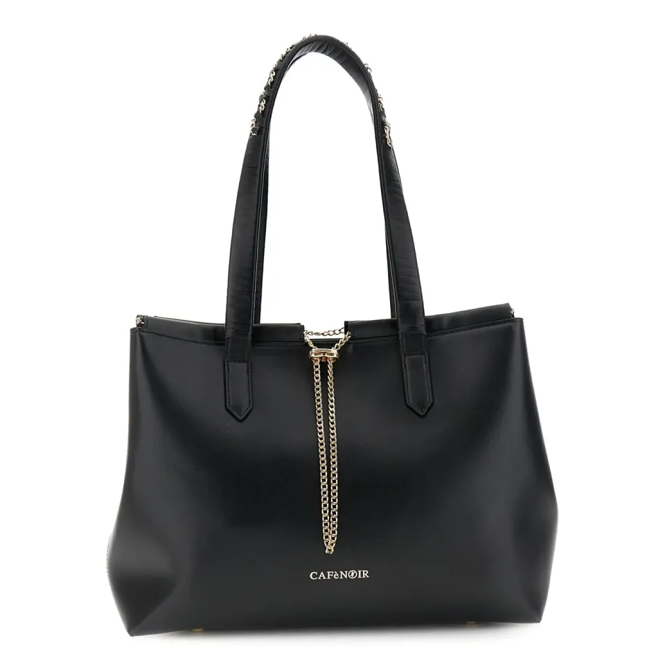 CafèNoir Shopping Bag Donna Nera con Coulisse e Catenina