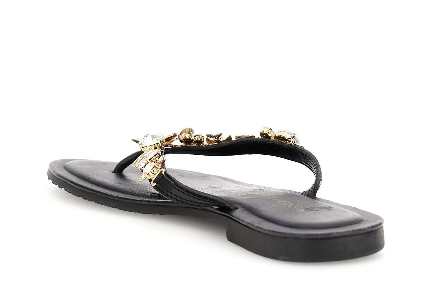 CafèNoir Infradito Flat Pelle Nero Gioiello 1,4 cm