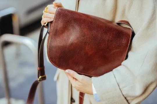 Aigin Milano Messenger Borsa a Tracolla Marrone Chiaro Pelle