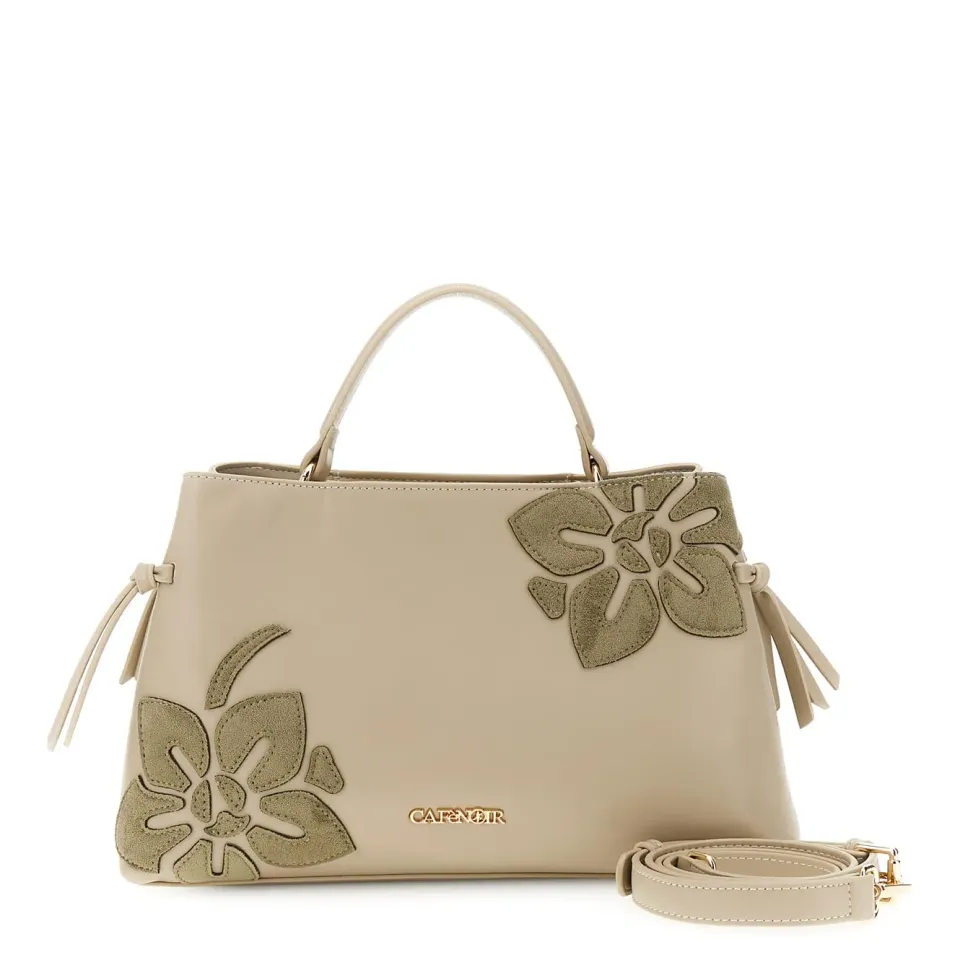 CafèNoir Borsa Mano Effetto Pelle Fiori Kaki