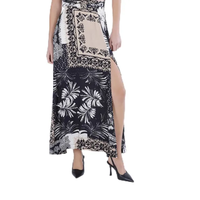 CafèNoir Abito Lungo Smanicato Satin Multi Patchwork