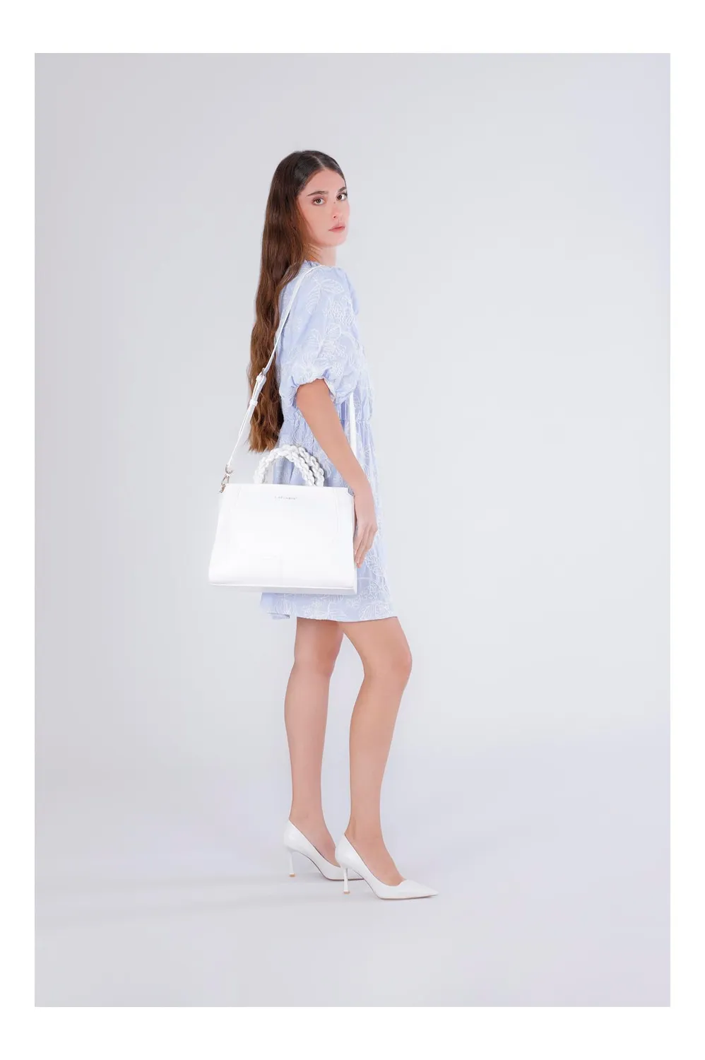 CafèNoir Tote Effetto Pelle Bianca Manico Intrecciato