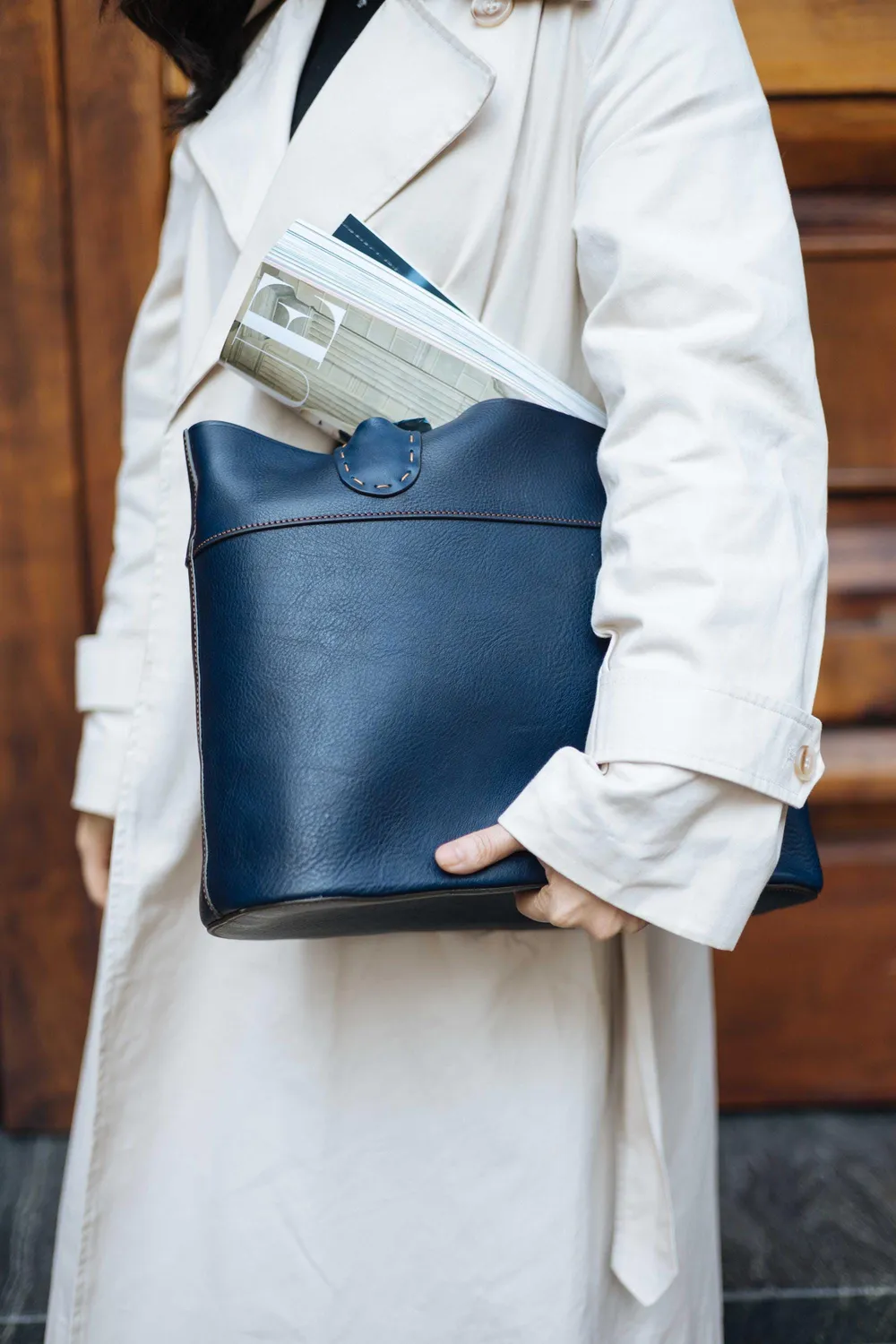 Aigin Milano Handmade Tote Borsa Pelle Miele Divisorio