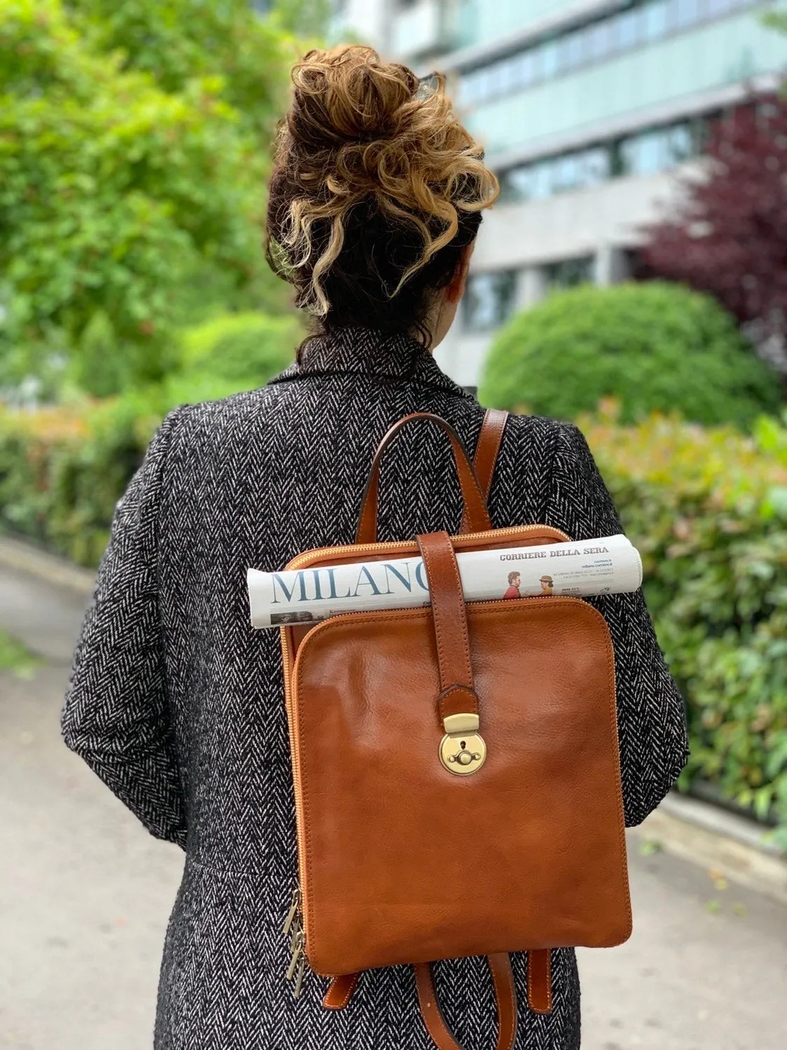 Aigin Milano Leather Backpack zaino marrone chiaro pelle