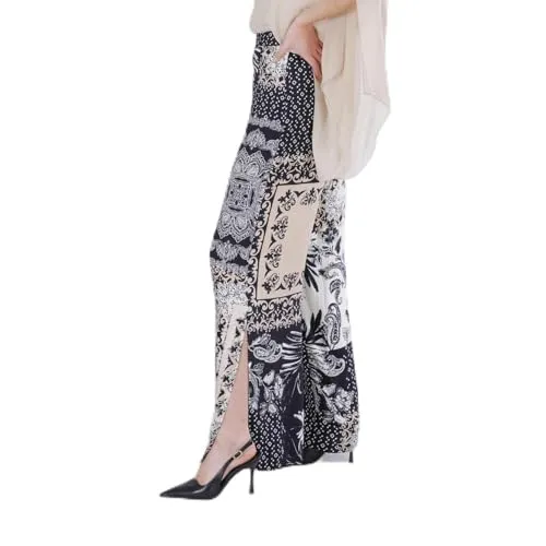 CafèNoir Palazzo Satin Stampato pantaloni 38 patchwork