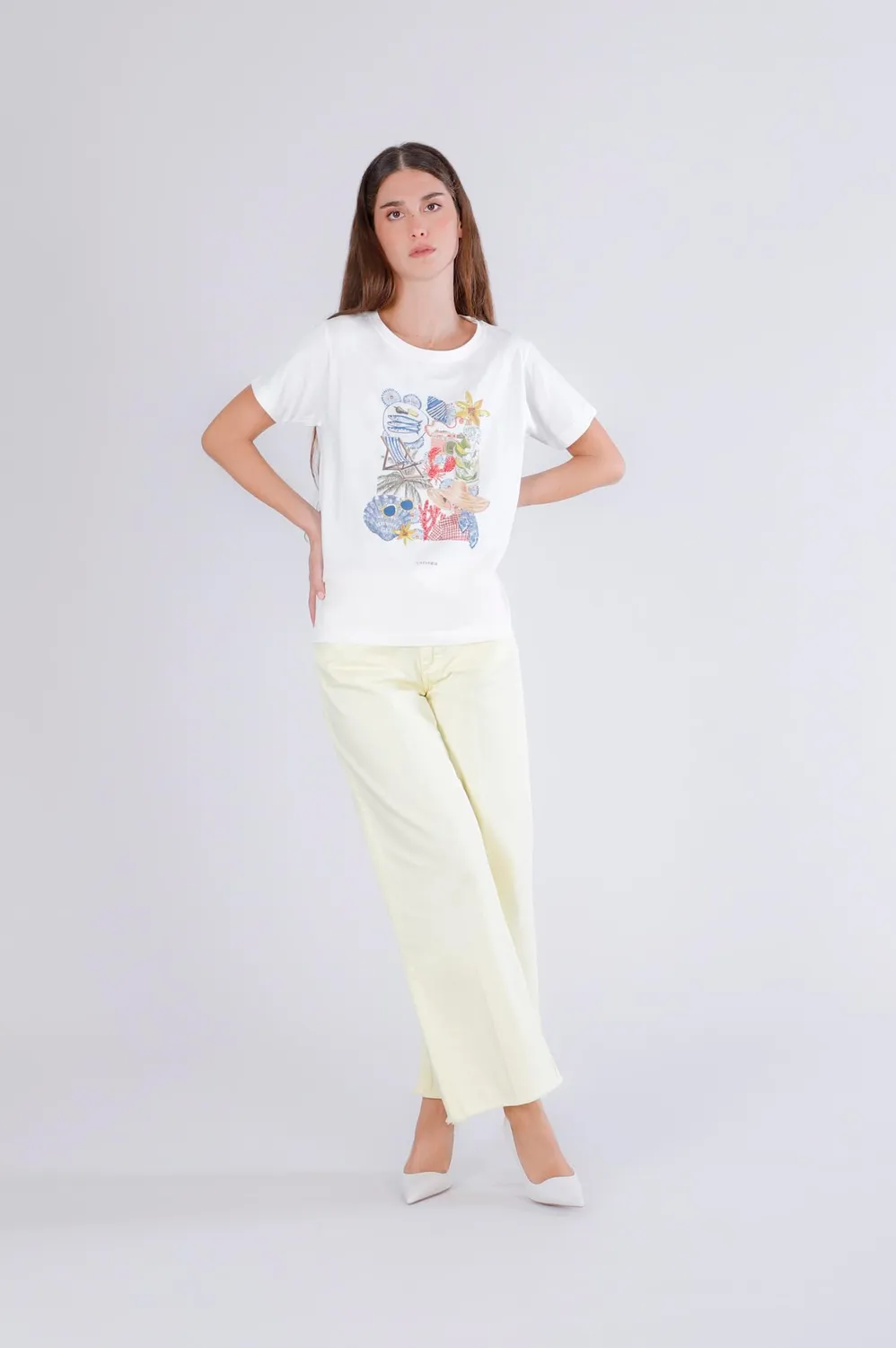 CafèNoir T-Shirt Stampa Estiva maglietta donna off white cotone