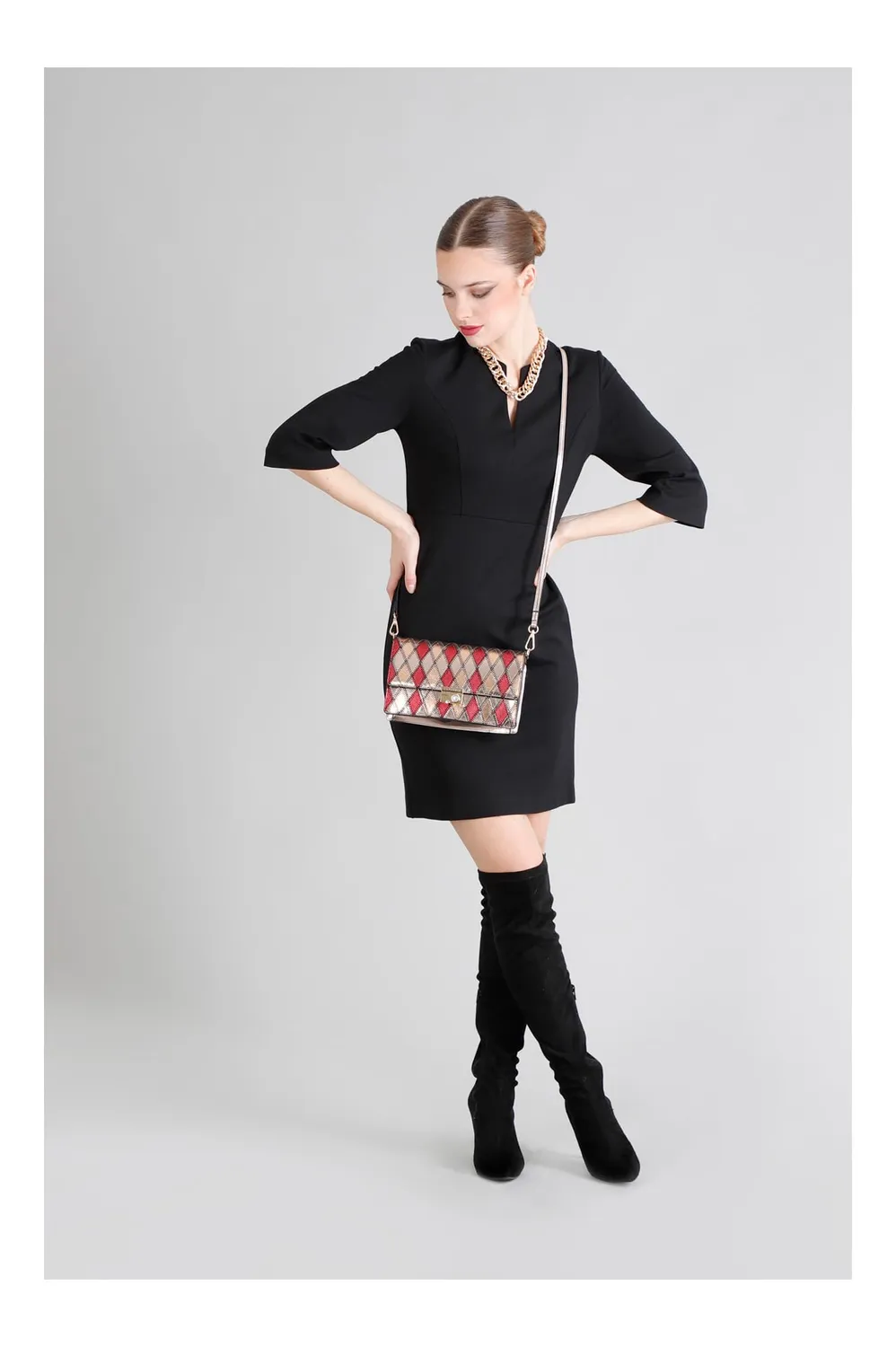 CafèNoir Pochette Rombi Patchwork Multicolor con Strass