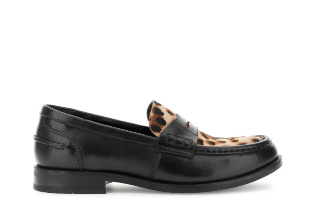 CafèNoir Mocassini Pelle Donna Nero Effetto Cavallino 4 cm