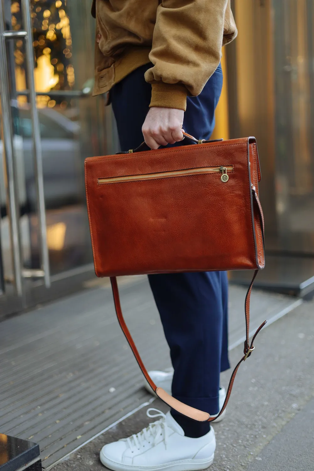 Aigin Milano Leather Briefcase Cartella Pelle Marrone PC