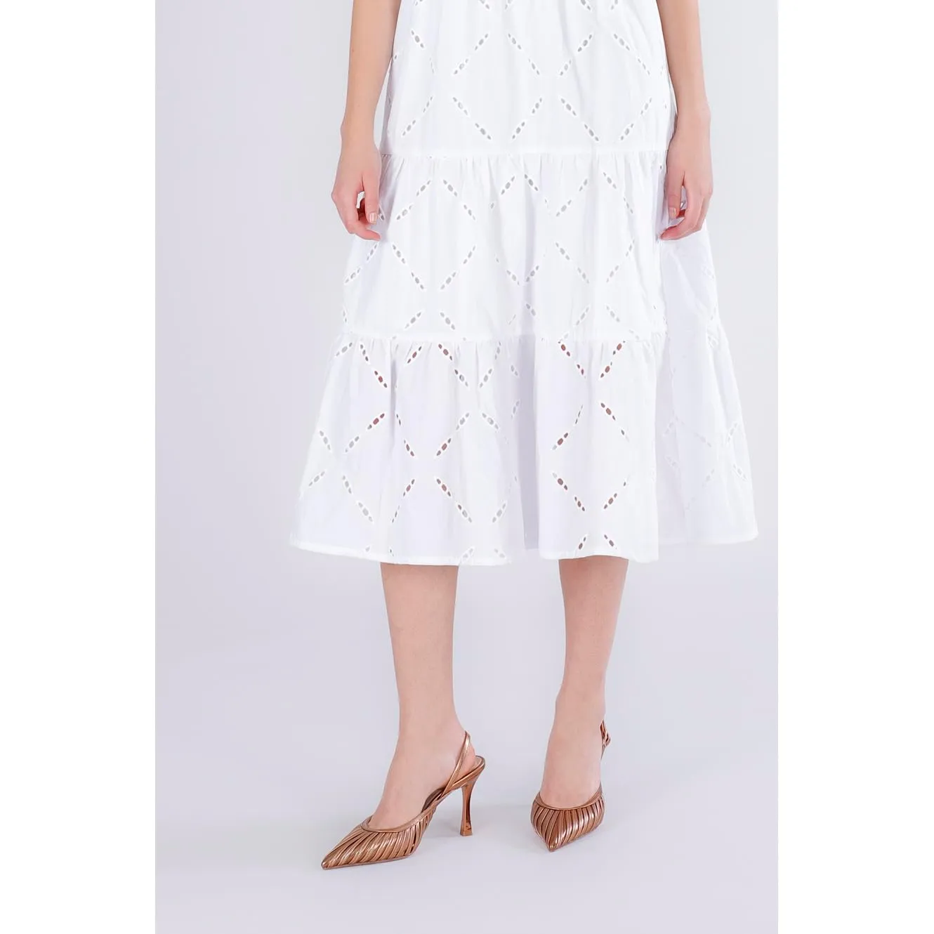 CafèNoir San Gallo Abito Midi Donna Bianco Taglia S Balze