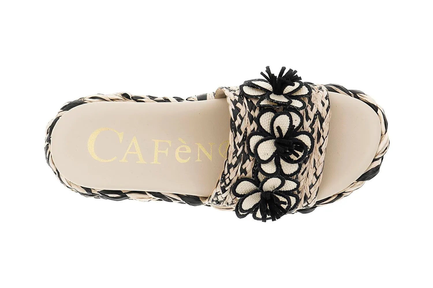 CafèNoir Ciabatta Zeppa Nera Rafia Fiori 39